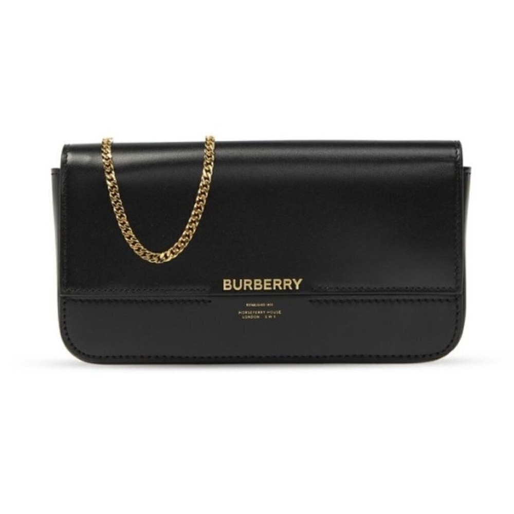 NWT Burberry Black Leather Camille Clutch Faux Gold Chain‎ Wallet $890
